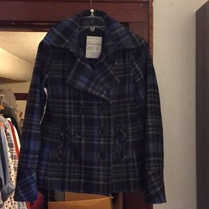 Navy Plaid Peacoat